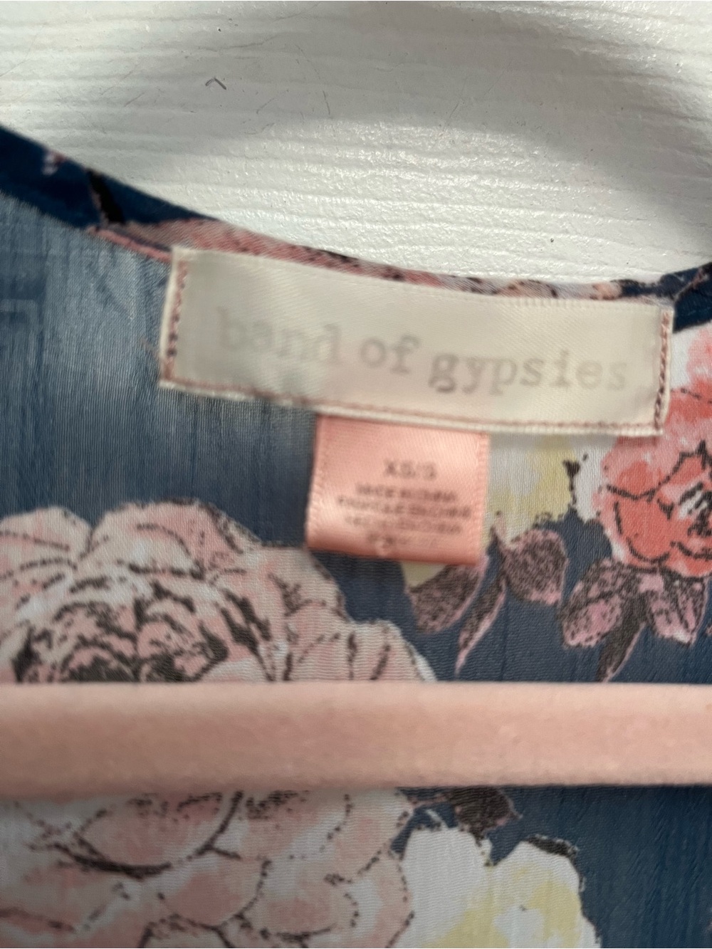 Floral Kimono Duster Blue Sheer Open Front Cover Band of Gypsies XS/S oversized - Picture 2 of 16